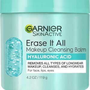 Garnier Erase It All Makeup Cleansing Balm with Hyaluronic Acid, Replumping Facial Cleanser and Makeup Remover, 4.2 Oz