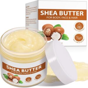 Pure Organic Shea Butter Raw, Unrefined Body & Face Butter - 100% Natural Vitamin A, E & F - Long-Lasting Hydration for Dry Skin, Hair Care, 7.8 oz