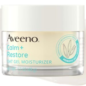 Aveeno Calm + Restore Oat Gel Face Moisturizer for Sensitive Skin, Fast-Absorbing & Lightweight Gel Moisturizer & Face Cream with Prebiotic Oat & Feverfew, Fragrance-Free & Hypoallergenic, 1.7 Fl Oz
