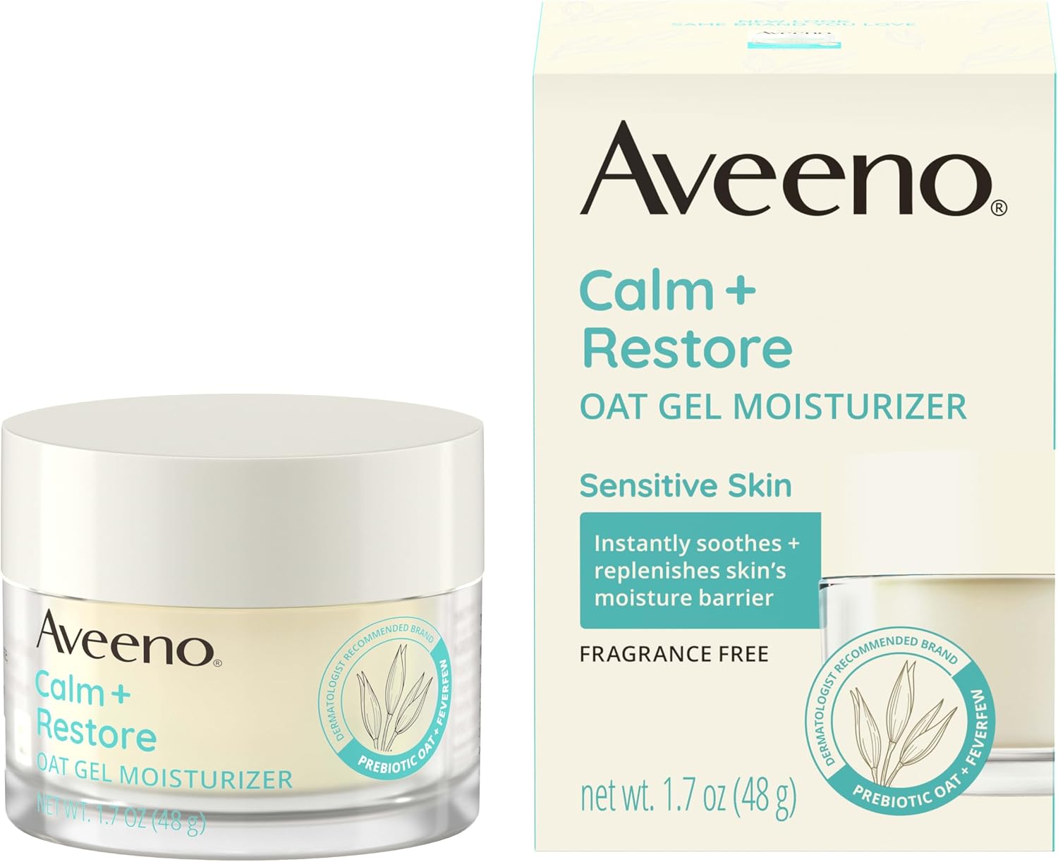 Aveeno Calm + Restore Oat Gel Face Moisturizer for Sensitive Skin, Fast-Absorbing & Lightweight Gel Moisturizer & Face Cream with Prebiotic Oat & Feverfew, Fragrance-Free & Hypoallergenic, 1.7 Fl Oz - Image 7